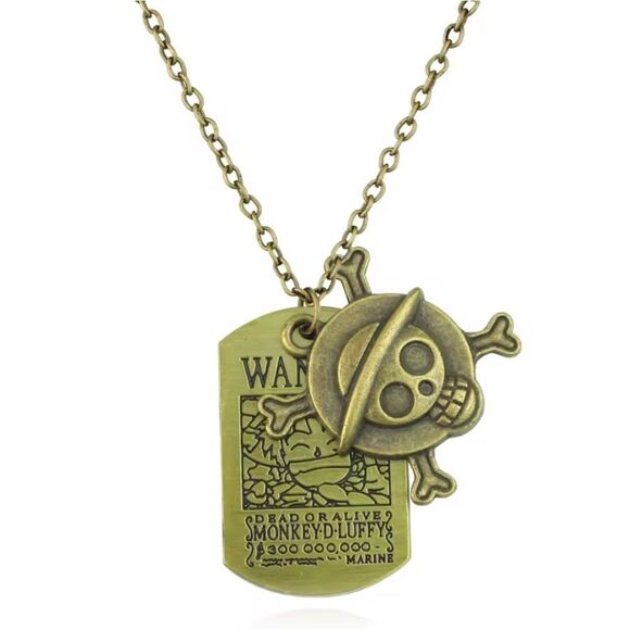 Rustic Skull & Crossbones Dog Tag Style Necklace Wanted Dead Or Alive - Picture 1 of 3